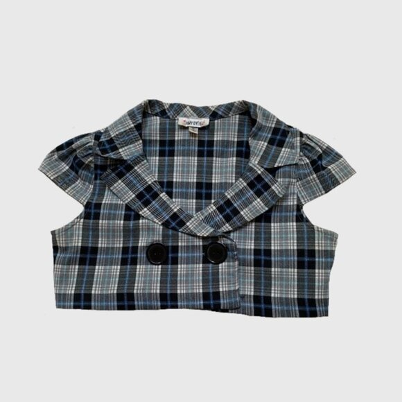 Y2K Amy Byer Preppy Punk Plaid Collared Bolero Crop Jacket Top with Buttons - Picture 1 of 5